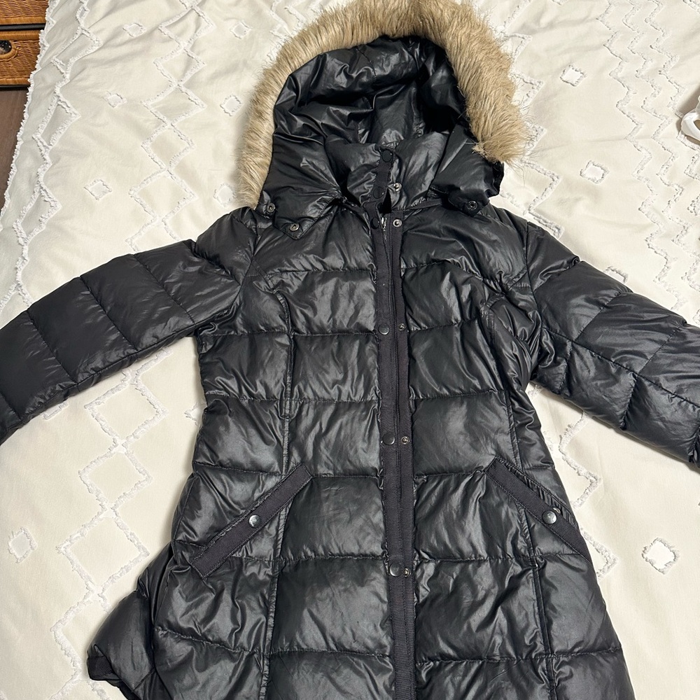 Victoria's Secret Black Puffer Coat with Faux Fur Trim